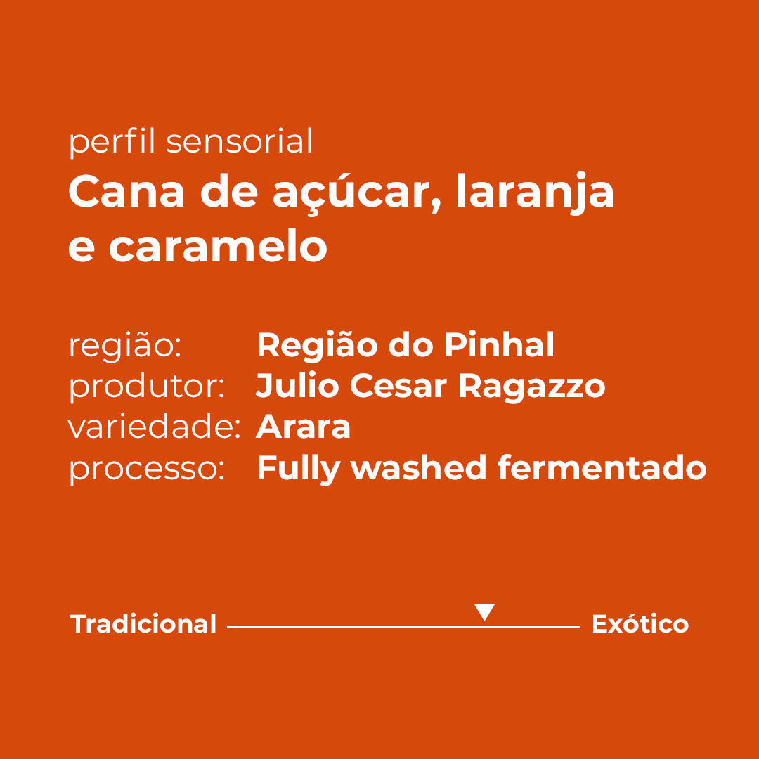 Perfil sensorial Cana de açucar, laranja e caramelo, processo fully washed fermentado